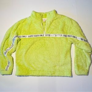 Girls Lime Green Fleece pullover Good Vibes Only by more than magic XL(14-16)